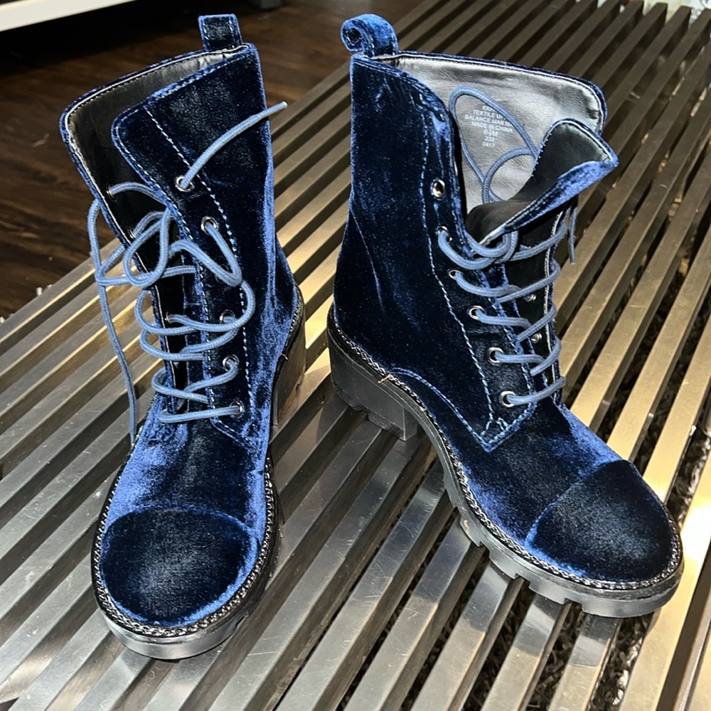 Royal blue velvet combat style boots … never worn. PRICE IS FIRM